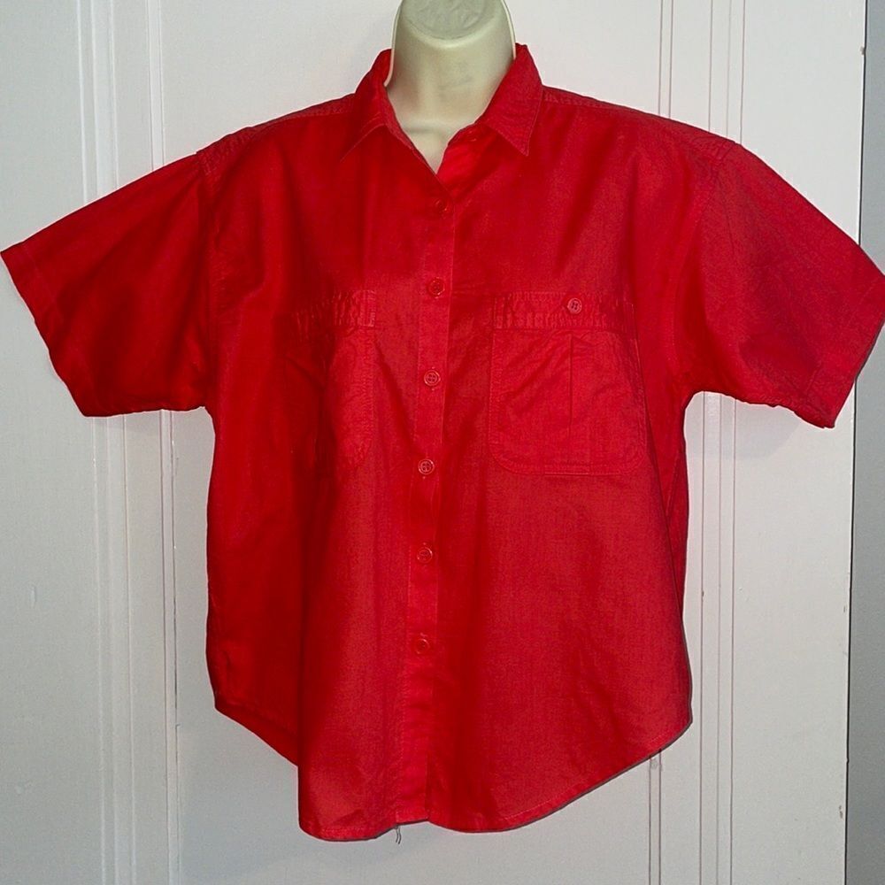 Vtg 80s/90s Mixed Blues salmon pink/orange cotton‎ short sleeve shirt